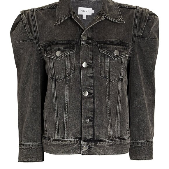 Frame NWT Rosette Sleeve Denim Jacket Ozone Size Medium - Picture 2 of 3